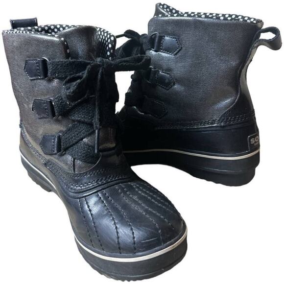 Sorel Black Waterproof Lace Up Snow Boots Women's Size 7 - Picture 1 of 12